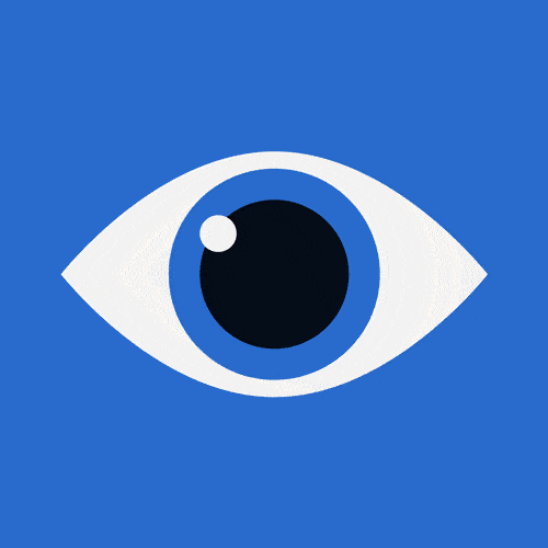 Symbol eines Auges auf blauem Hintergrund, symbolisiert Sehvermögen oder Sichtbarkeit.