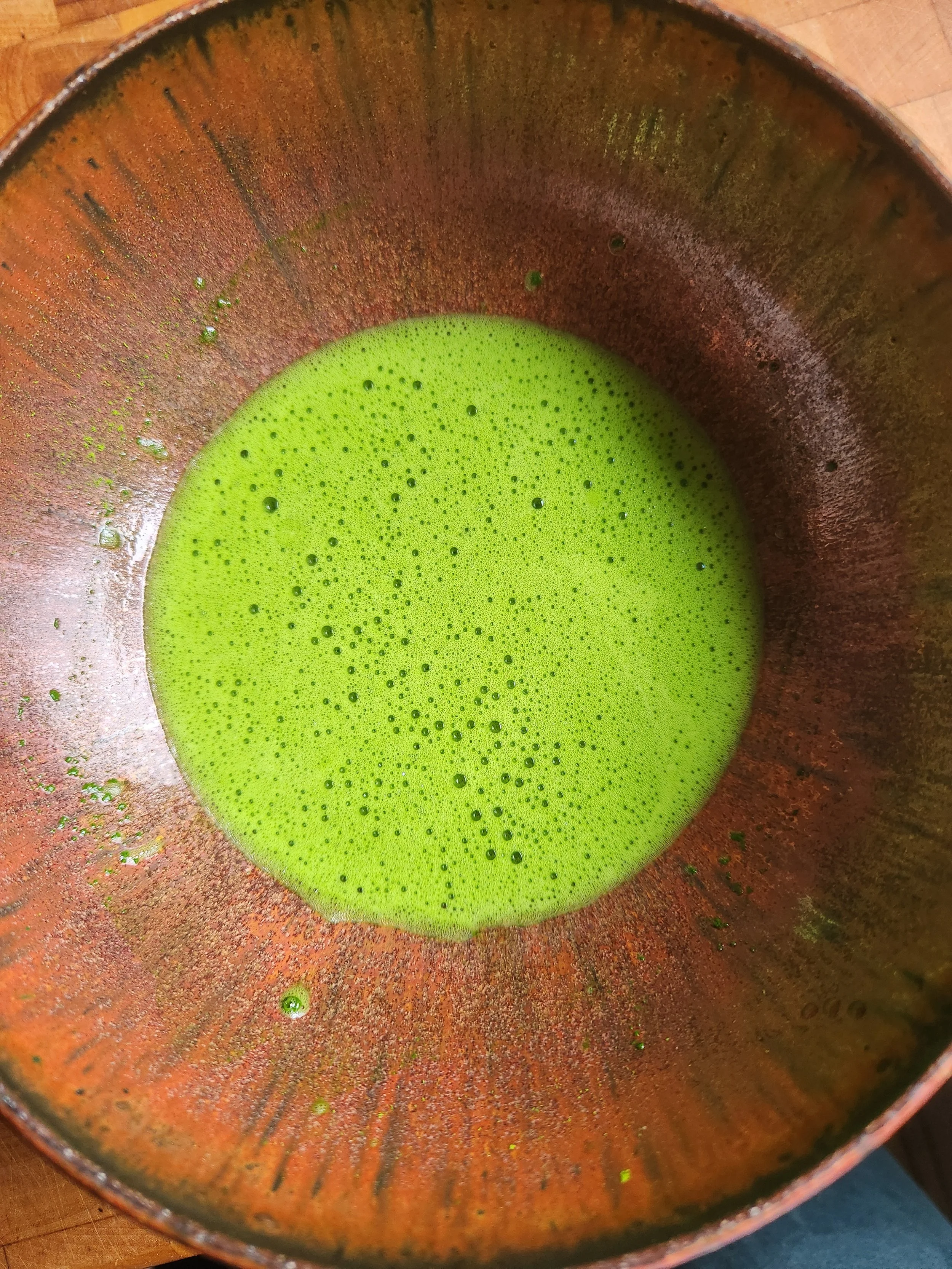 freshly whisked bowl of matcha