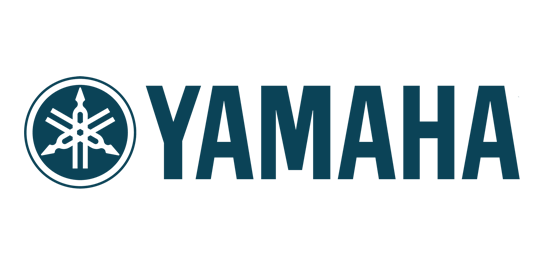 Yamaha logo with a circular emblem featuring tuning forks and a trident, followed by the word 'Yamaha' in bold uppercase letters.