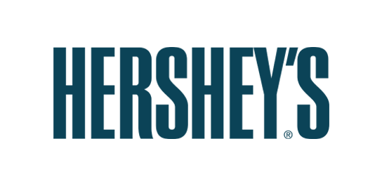Hershey's logo in teal blue text on a black background.