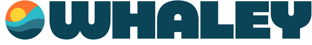 Whaley logo with a stylized sun, waves, and blue text.
