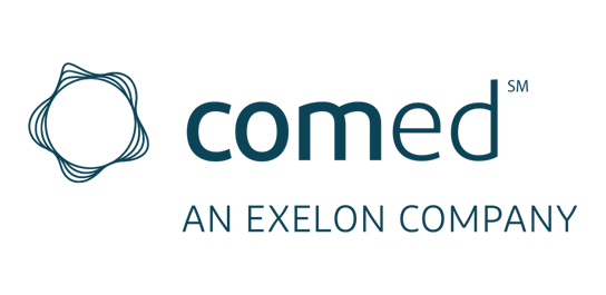 Comed logo with a circular abstract design and the words 'comed' and 'An Exelon Company'.