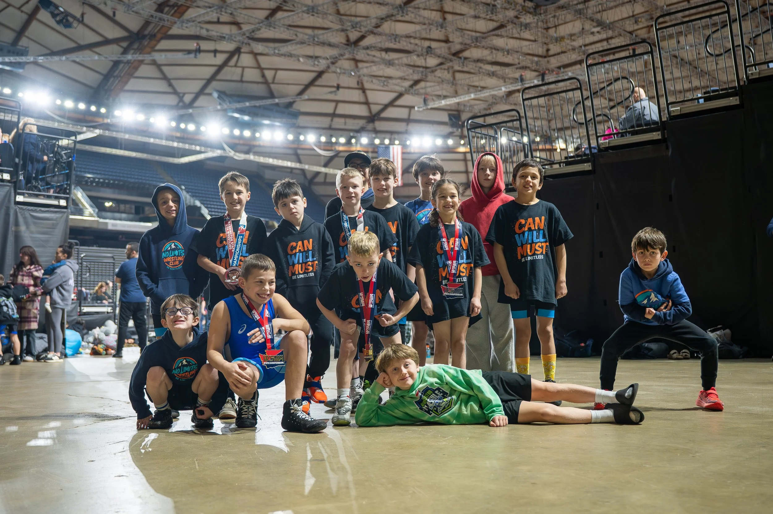 Youth wrestlers training with No Limits Wrestling Club serving families along the I-5 corridor