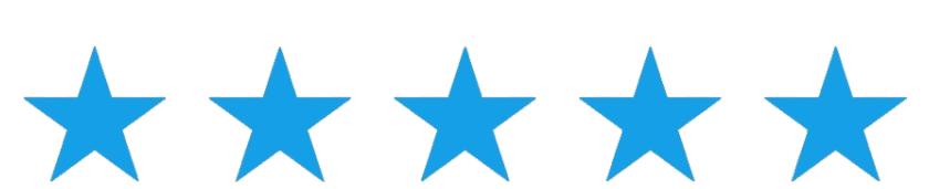 Five blue stars arranged in a horizontal row.