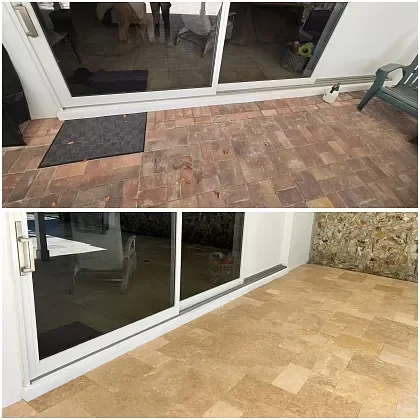 Backyard outdoor living area with patio and pool deck pavers in Hollywood, FL