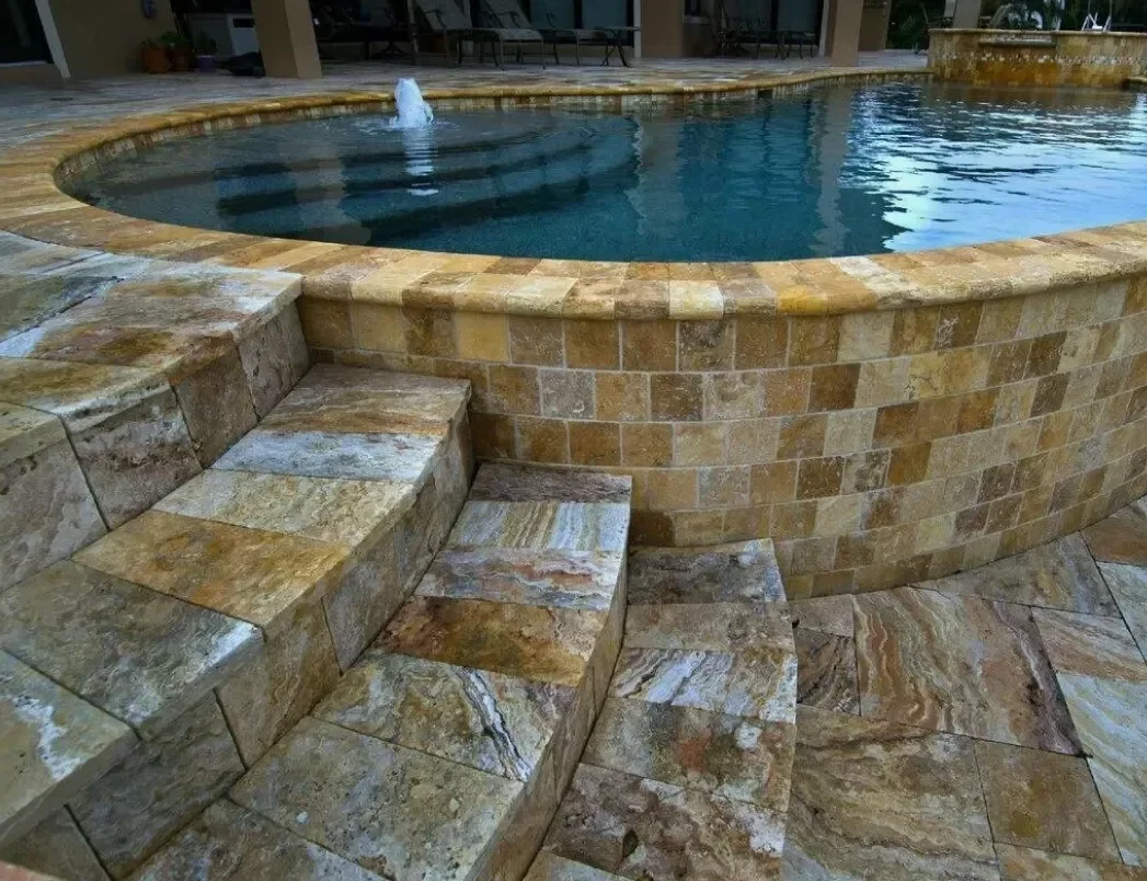 Travertine pool deck idea