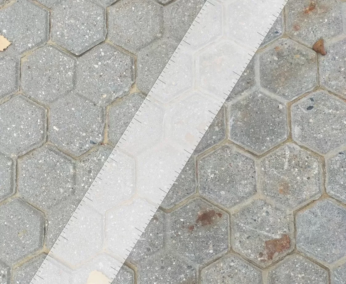 Cleaning of paving stones before after