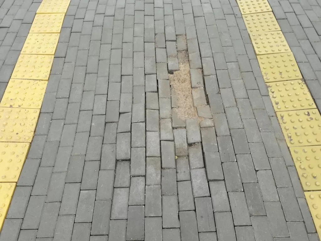 Road surface sagged after the winter