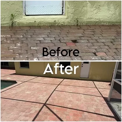 Before and after paver cleaning results on residential patio in Broward County, FL