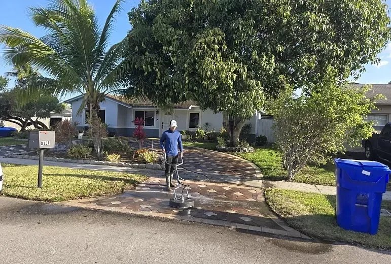 Hardscaping professionals working with stone materials in Palm Beach, FL