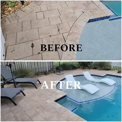 Outdoor patio and pool deck pavers refreshed through restoration in Boca Raton, FL