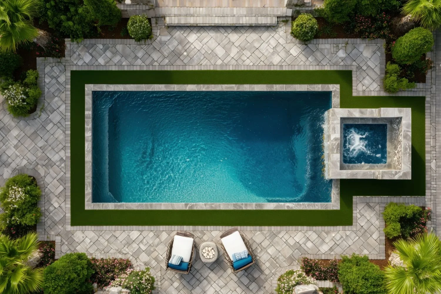 Travertine pool deck built for sun and moisture in Jupiter, FL