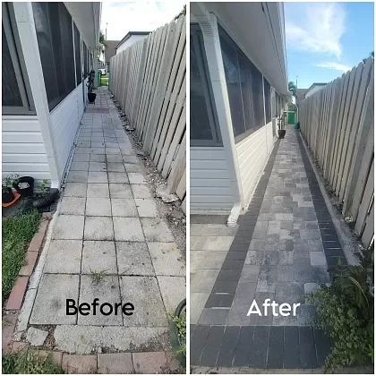 Before and after paver walkway transformation in Broward County, FL
