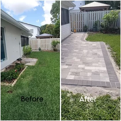 Paver walkway leading to front entry for outdoor living in Broward County, FL