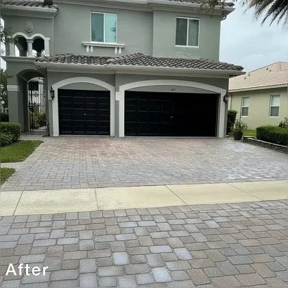 Cleaned and sealed paver walkway beside a residential home in Miramar, FL