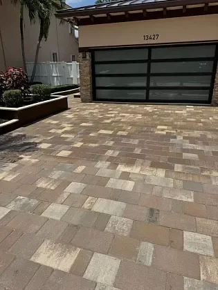 Close-up of paver driveway surface after sealing in Fort Lauderdale, FL