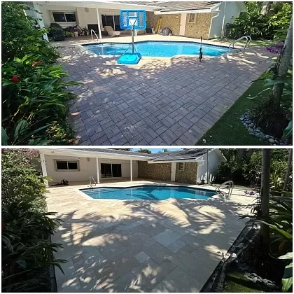 Pool deck surface installed for cooler, barefoot-friendly outdoor living in Hollywood, FL
