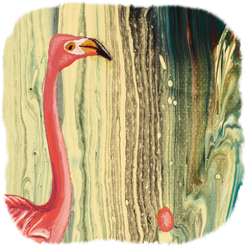 Two flamingos discover a strange land with where large pink eggs are growing huge floppy flowers