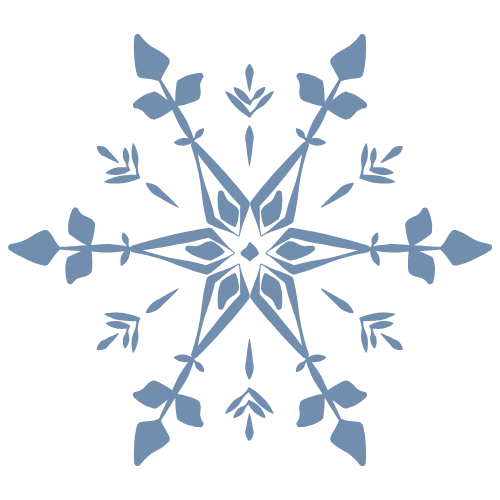 A blue snowflake with intricate patterns and symmetrical design on a black background.