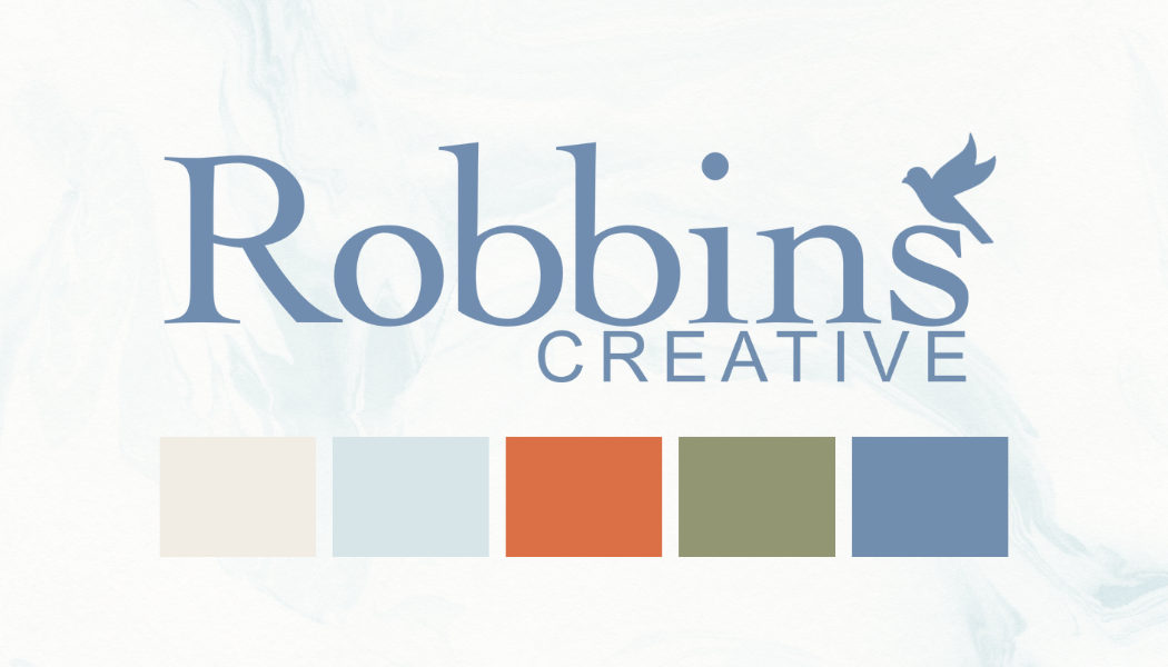 Graphic of the final logo and color palette for Robbins Creative to represent logo creation.
