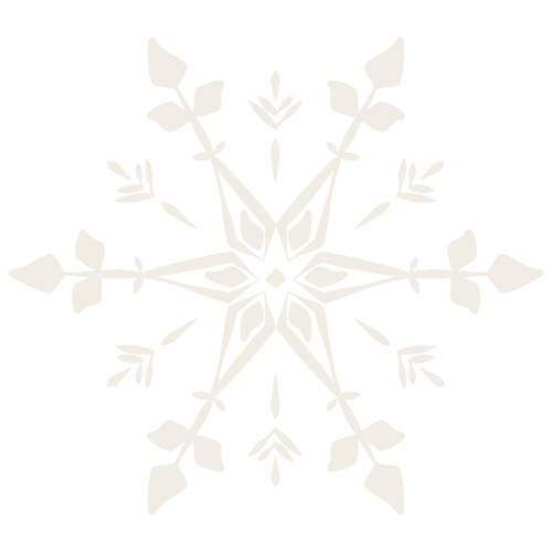 A white snowflake with symmetrical geometric and leaf-like patterns on a black background.