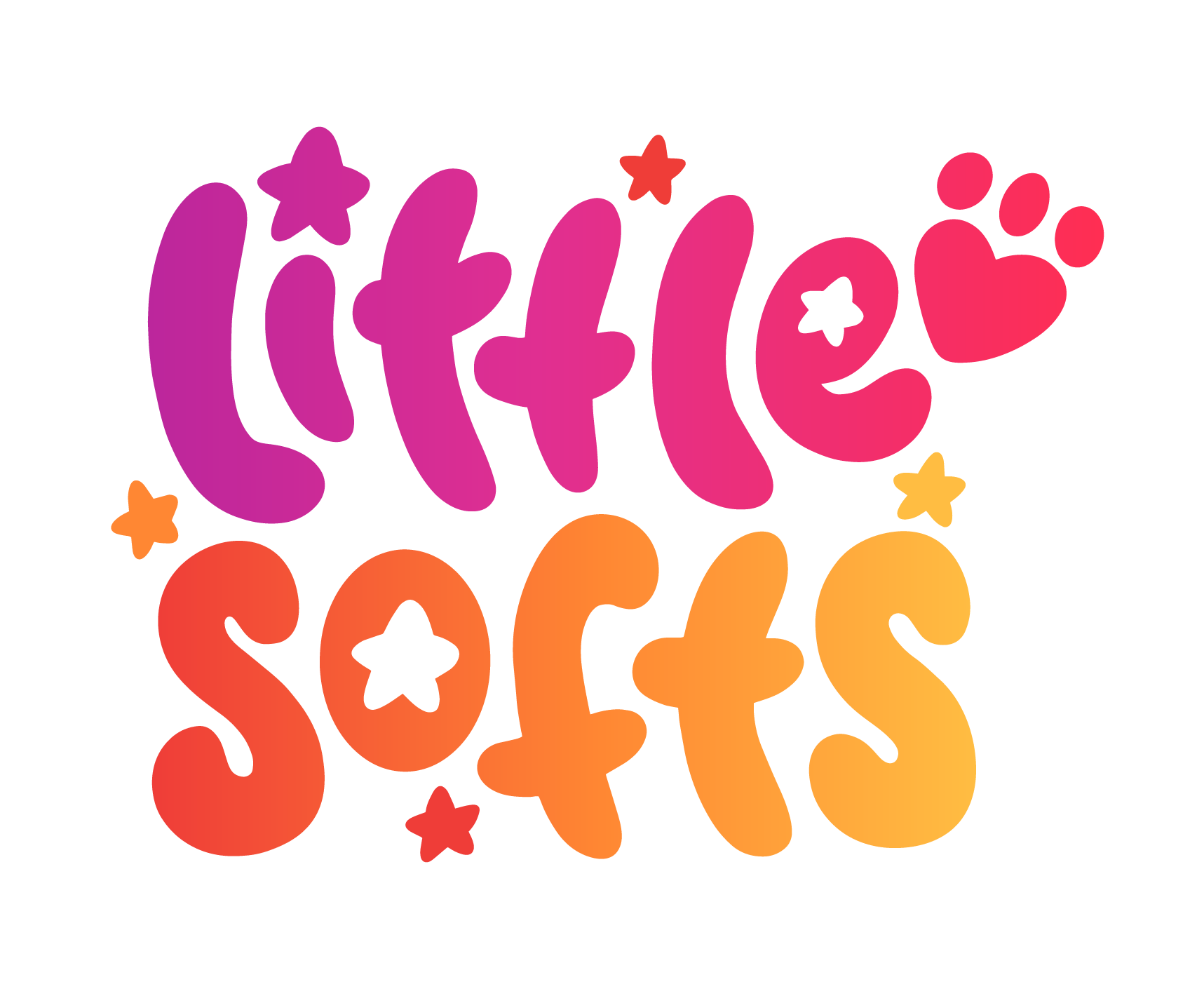 Purple fading to yellow Little Softs logo