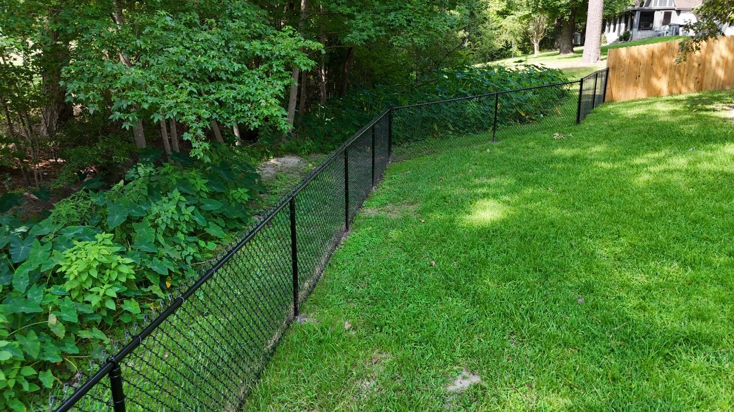 black chain link fence in backyard