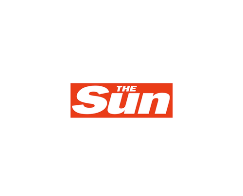 The Sun logo with white text on a red background.