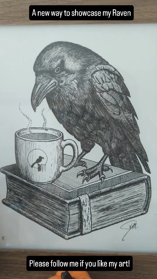 " they always get my order wrong..."
I want to try a new way of displaying my art, here's my Raven on the mantle with all the Halloween decorations. I hope you guys like it! I'll be adding this to my store soon. 
https://animalswithcoffee.