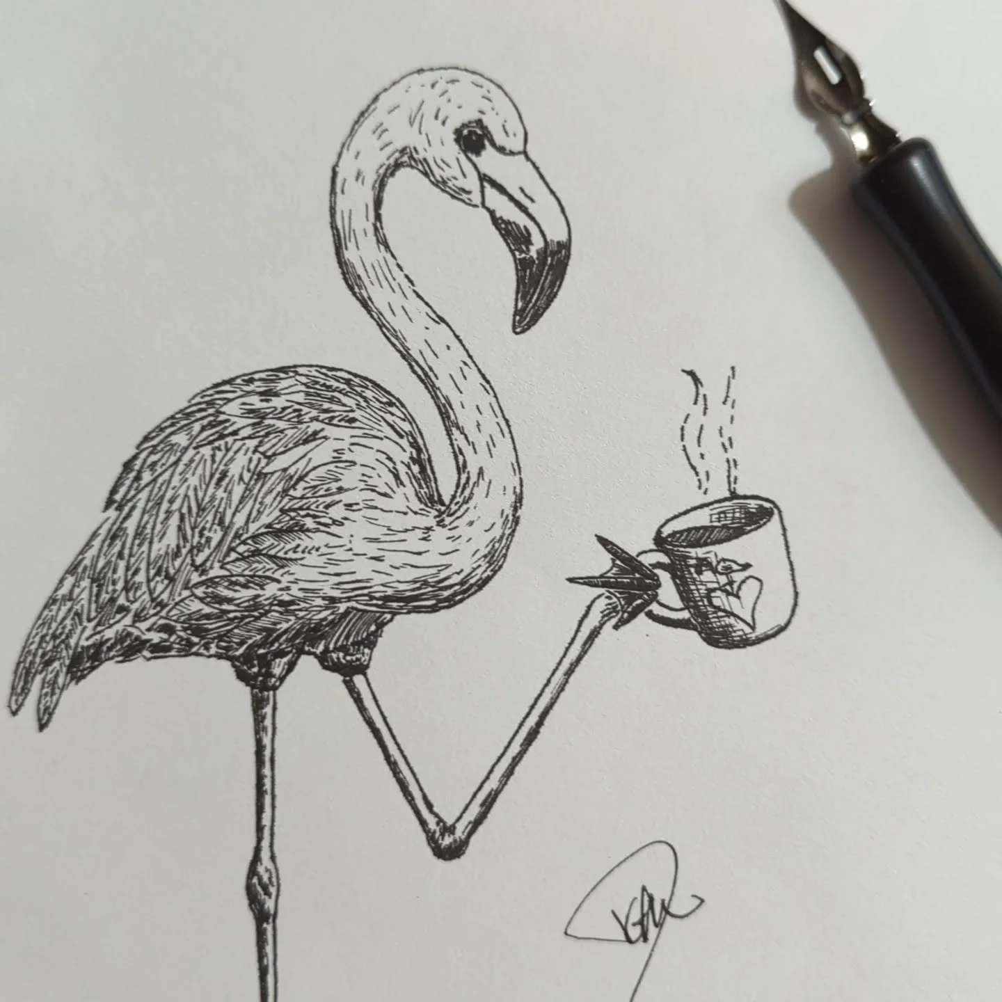 New flamingo drawing 🦩 
For this drawing, I was going for a nice shaded version of the flamingo drawing I already make. This flamingo was one of the first drawings that I made and one of the first ones that I watercolored. I really like it because I