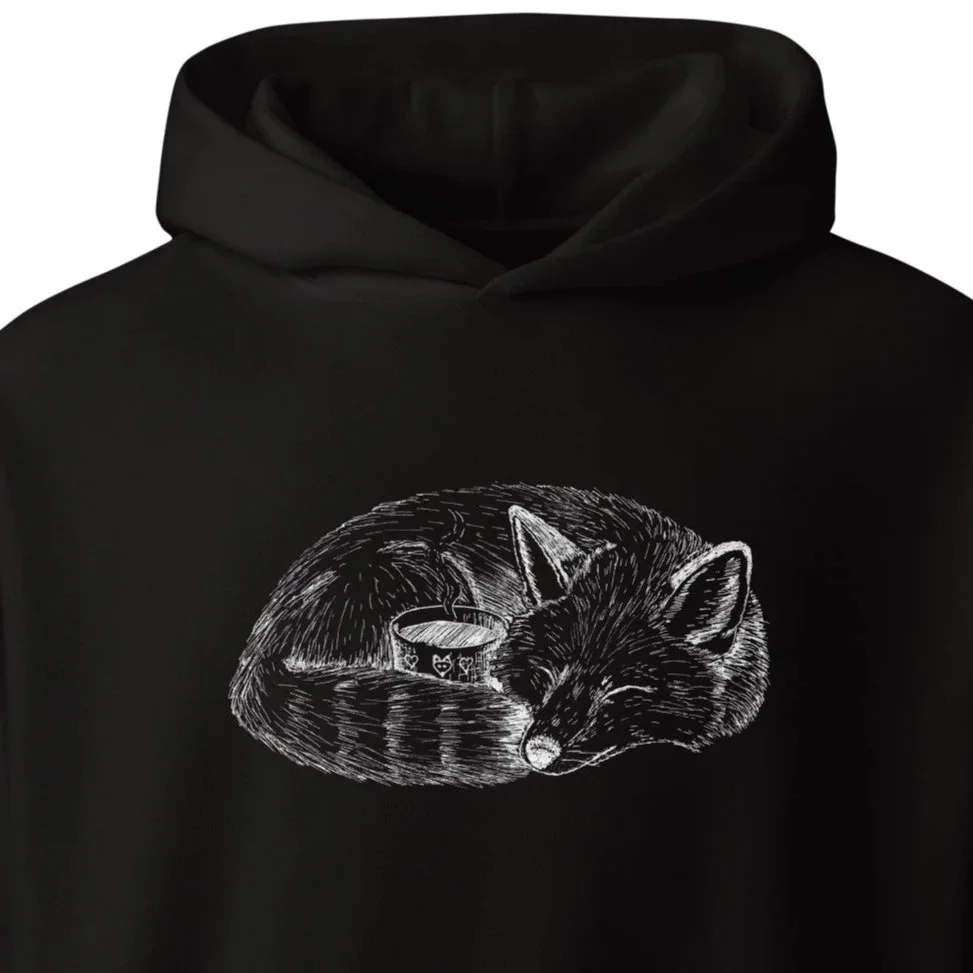 "Sleeping Fox with Coffee" Oversized Heavyweight Hoodie