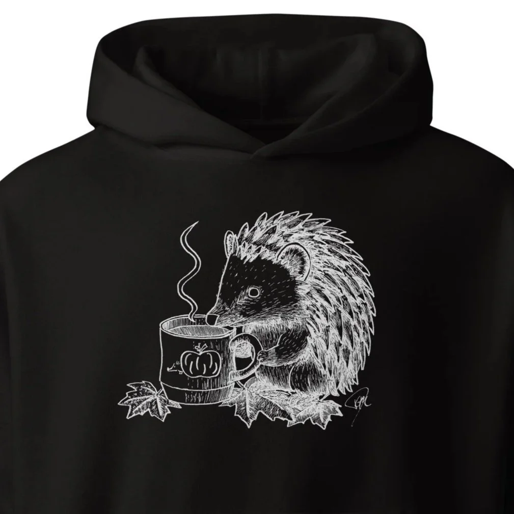 "Hedgehog Drinking Coffee" Oversized Heavyweight Hoodie