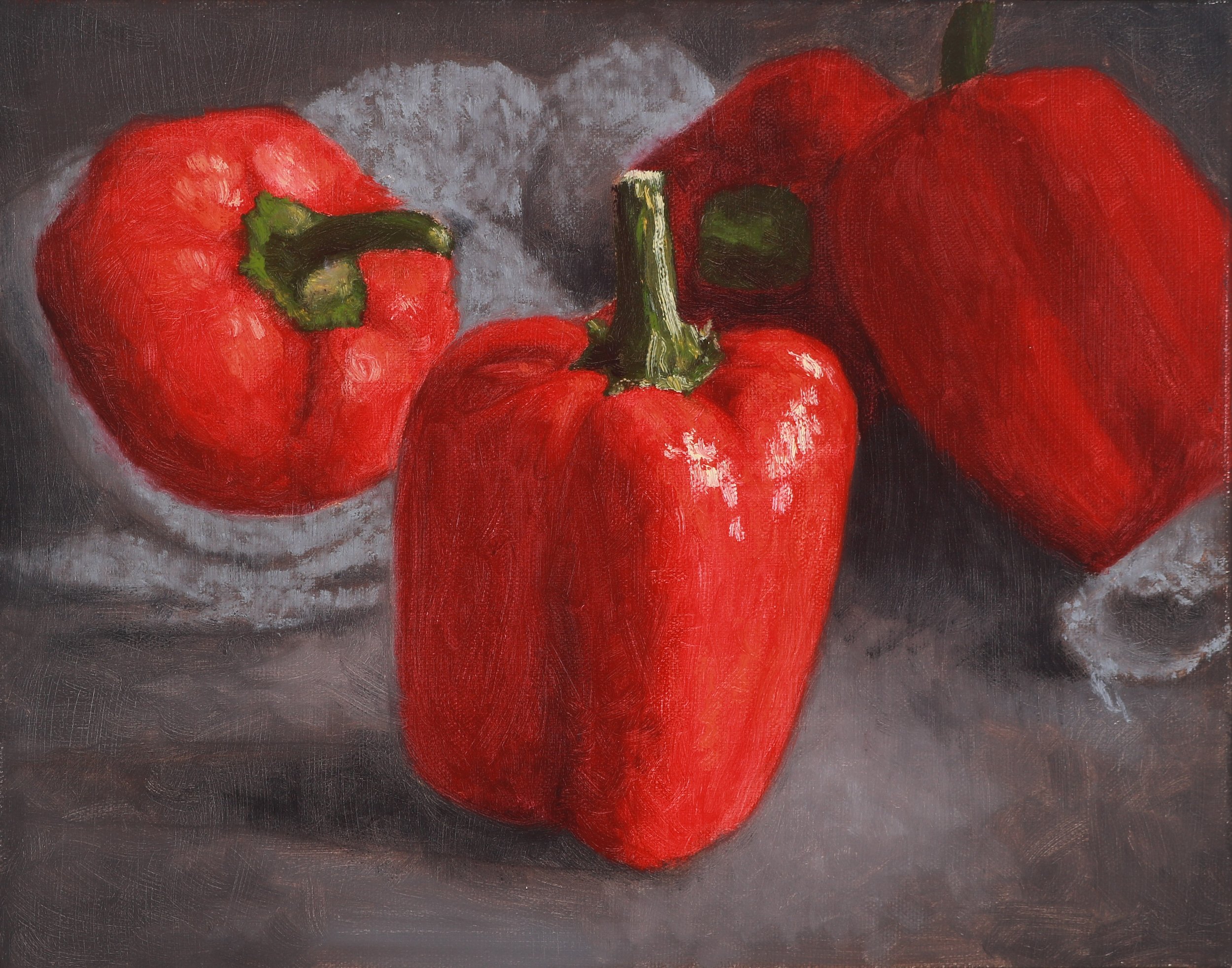 Red Peppers in Gray Cloth