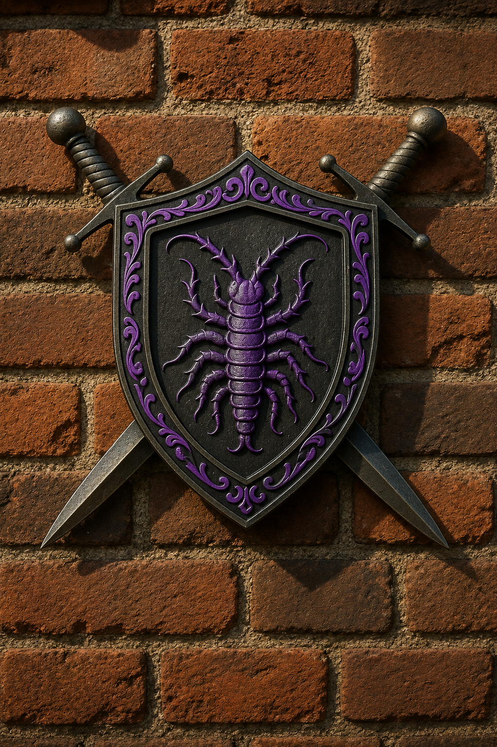 Workman's Pest Solutions logo featuring a black shield, crossed swords, and a royal purple centipede, representing trusted residential and commercial pest control services.