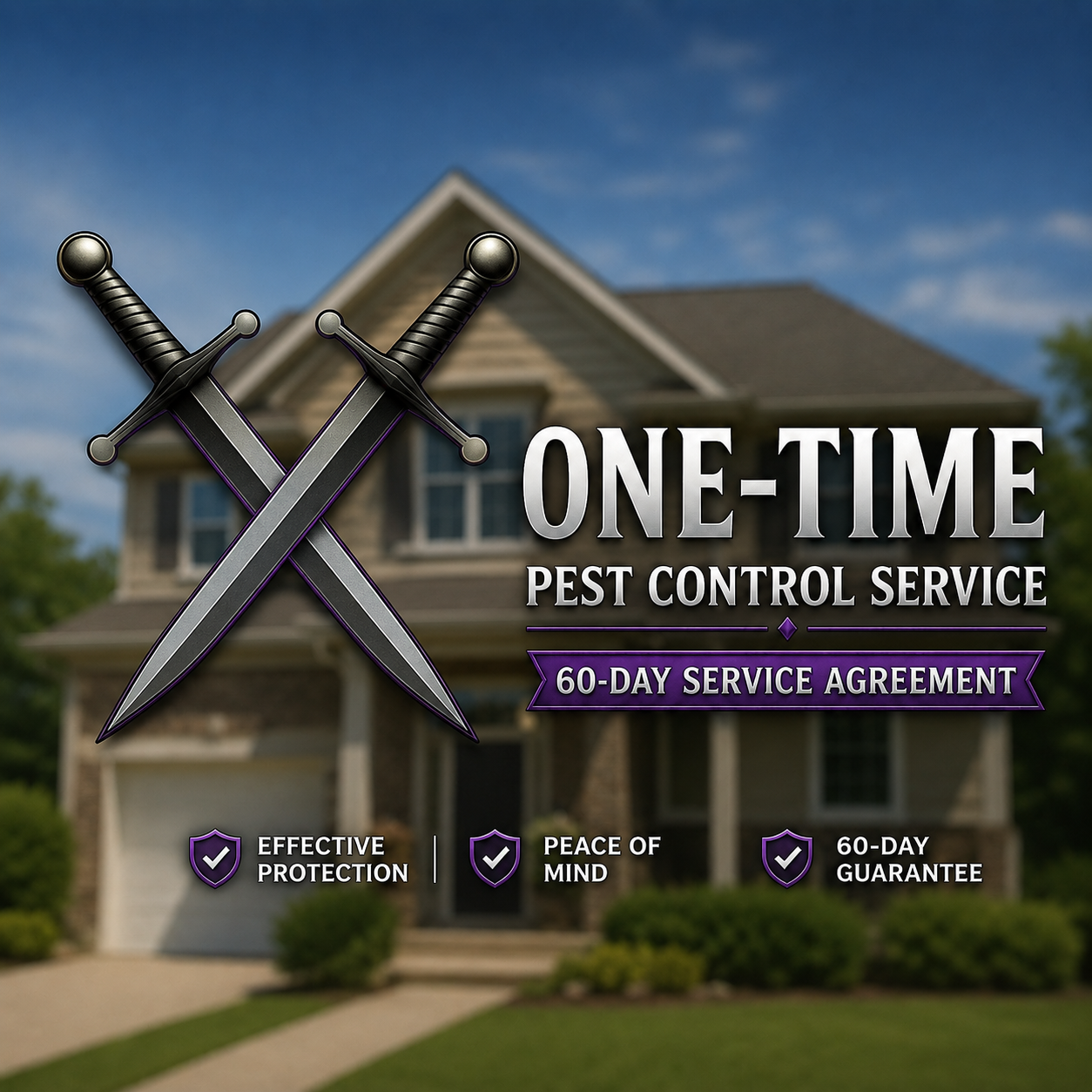 Workman's Pest Solutions One-Time Pest Control Service featuring 60-day protection for ants, spiders, wasps, cockroaches, and other common household pests.