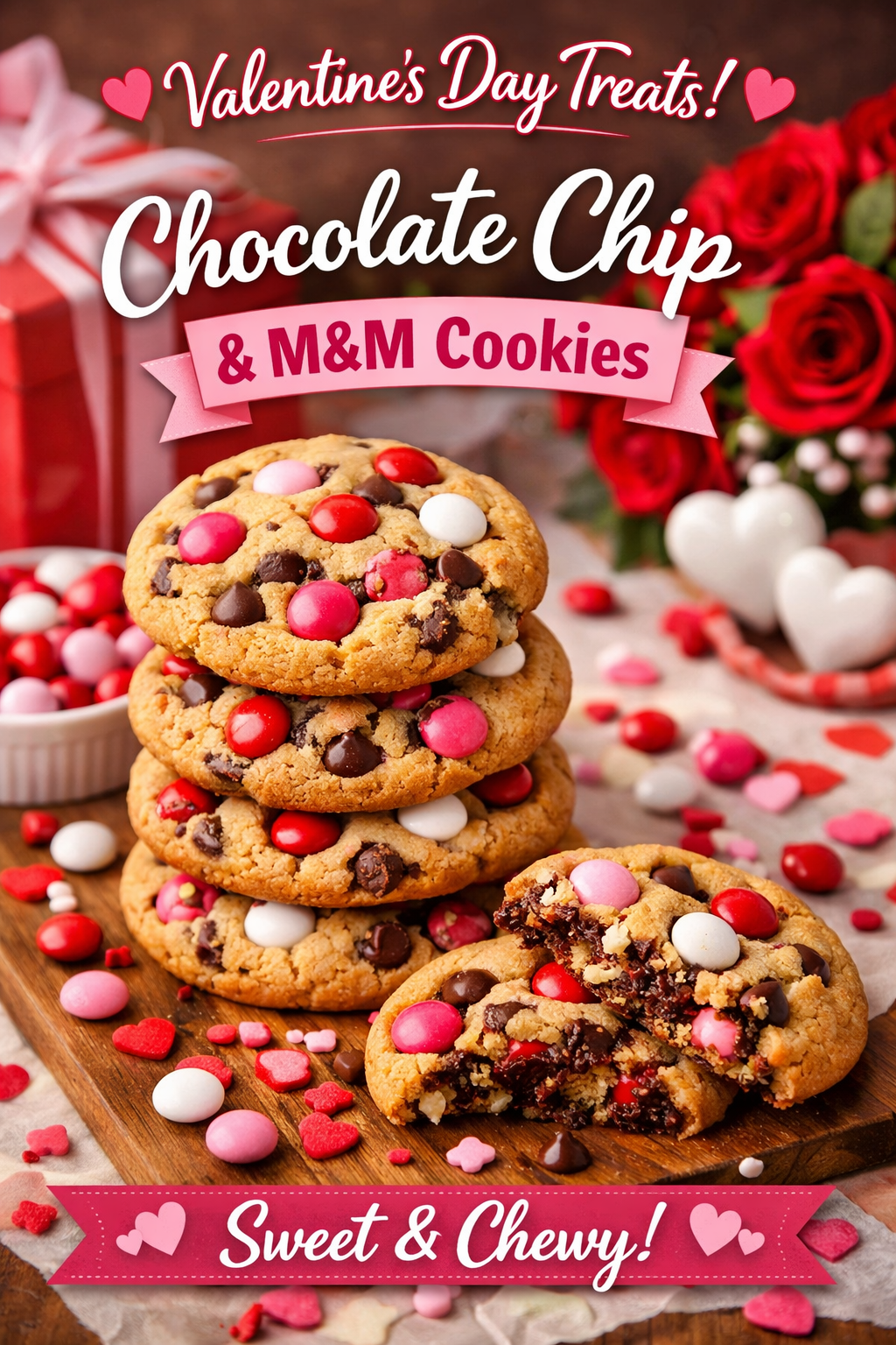 Chocolate Chip M&M Valentines Cookies