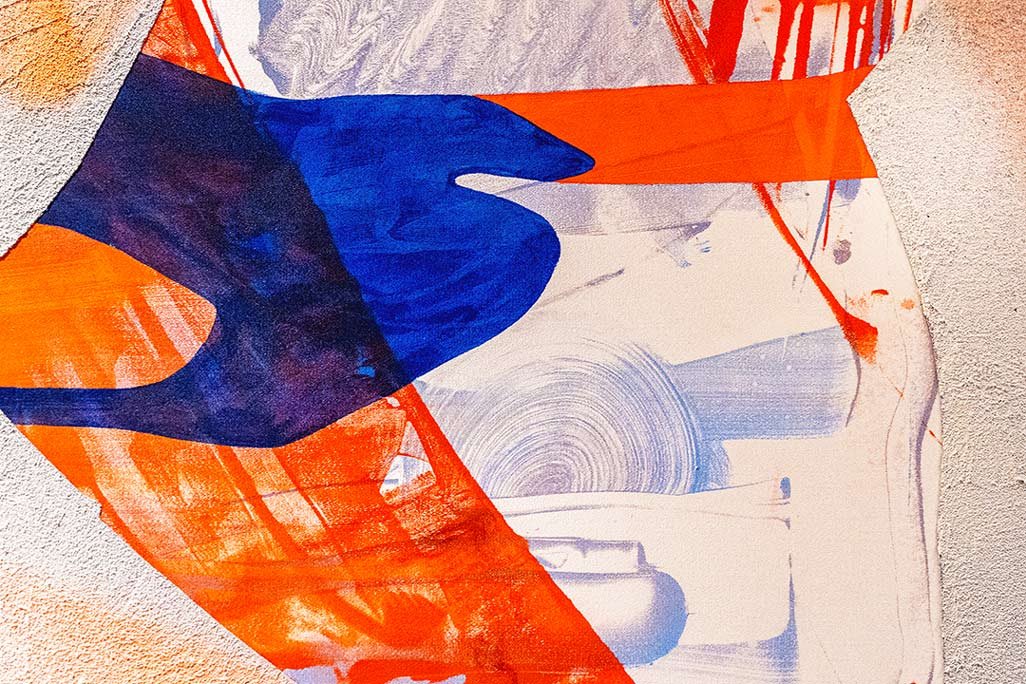  awake & listening  (detail) 
Spray paint on pumice and acrylic on duchess satin 
48 x 36 in.  
2024