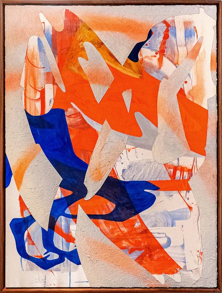  awake & listening   
Spray paint on pumice and acrylic on duchess satin 
48 x 36 in.  
2024