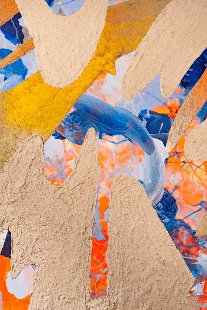  Shedding Excess and Sharing Resources  (detail)  
Spray paint on pumice, acrycast, and acrylic on panel 
48 x 36 in.  
2024