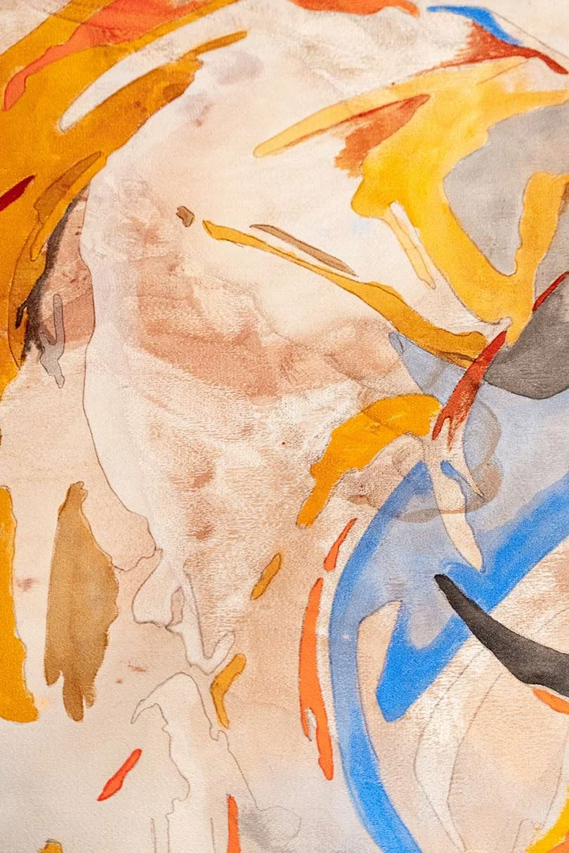  For a More Advanced Awareness  (detail) 
Graphite, gouache, and acrylic on duchess satin 
48 x 36 in.  
2024