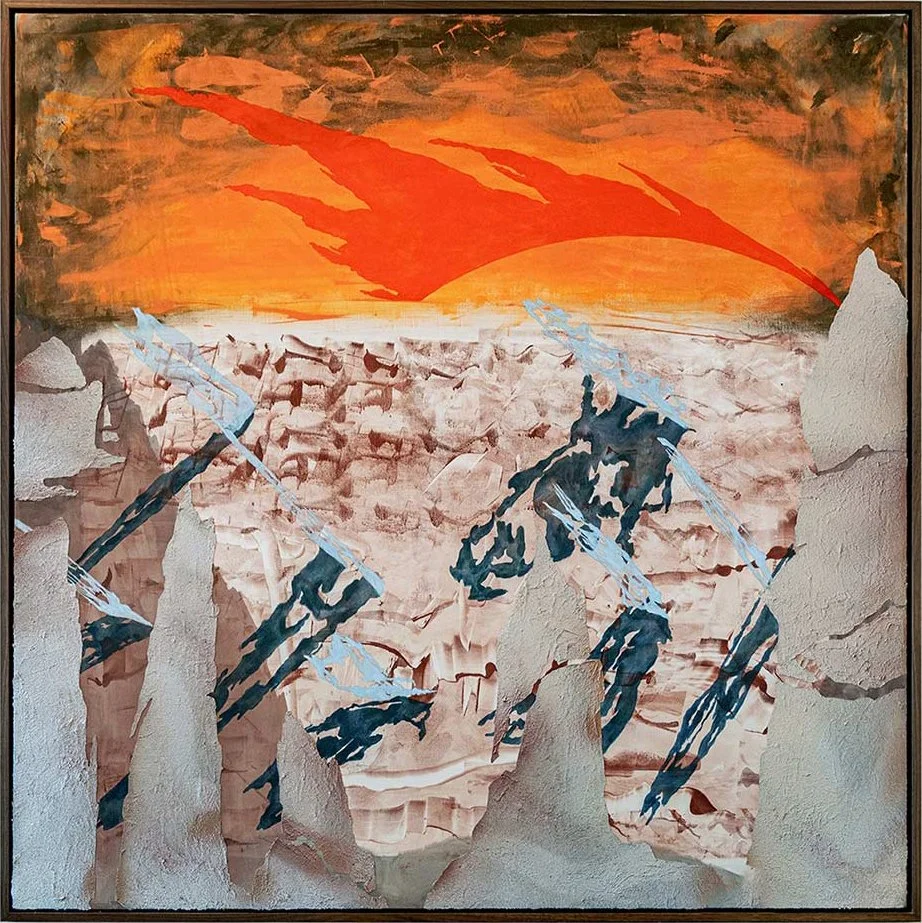  Survivor Qualities   
Spray paint on pumice and acrylic on duchess satin 
48 x 48 in.  
2024