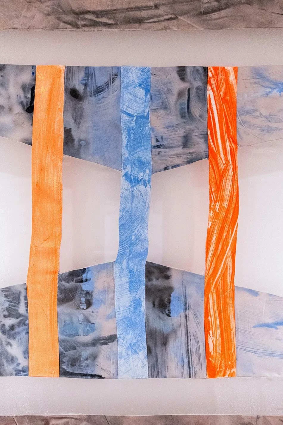  The Fragility of Stillness  (detail) 
Organza and Acryclic on duchess satin, hand sewn 
36 x 48 in.  
2024