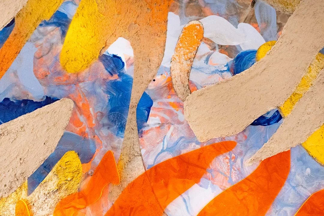  Shedding Excess and Sharing Resources  (detail)  
Spray paint on pumice, acrycast, and acrylic on panel 
48 x 36 in.  
2024