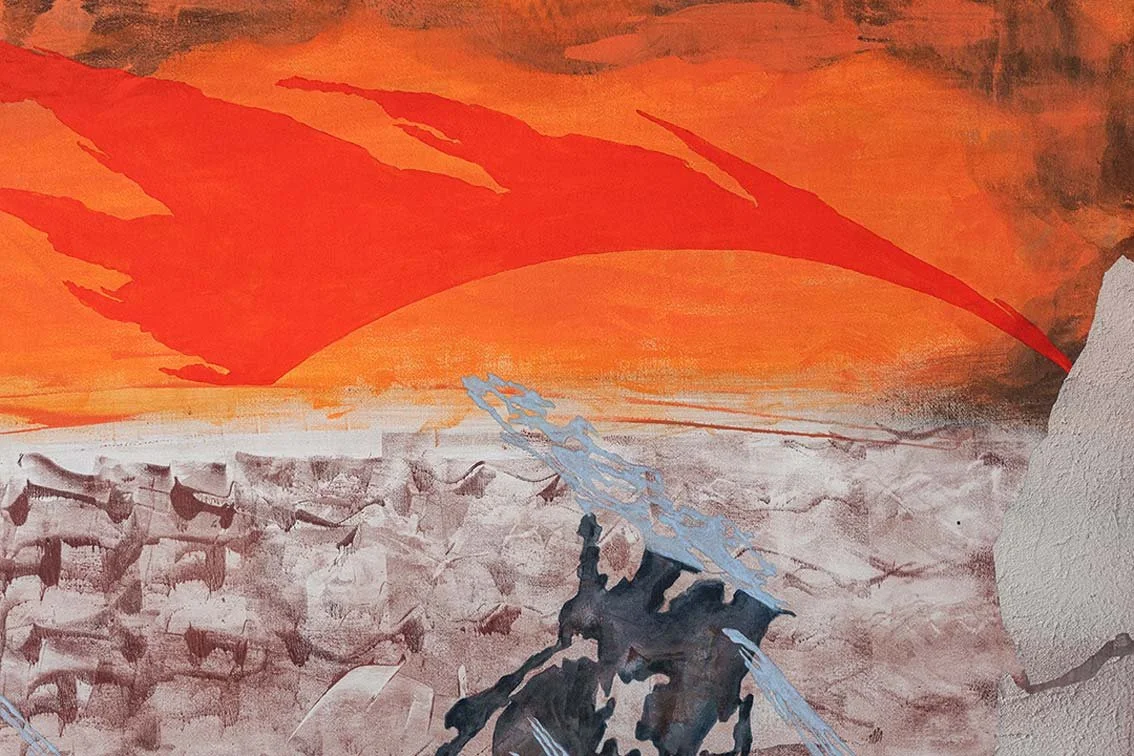  Survivor Qualities  (detail)  
Spray paint on pumice and acrylic on duchess satin 
48 x 48 in.  
2024