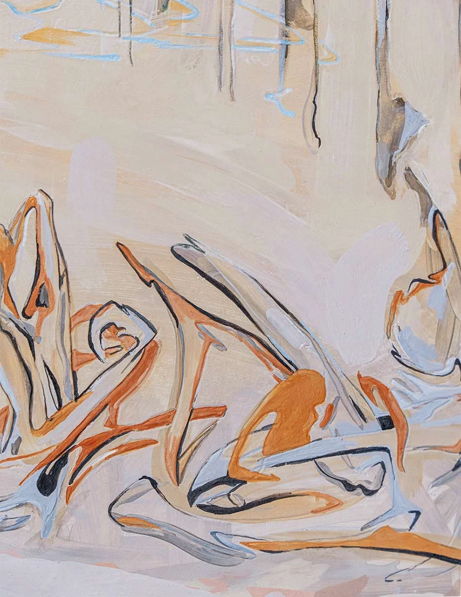  Etched in Stone, Fresh as New Life  (detail)  
Organic pigments on lime plaster, marble dust, and river sand, on panel 
48 x 48 in.  
2024