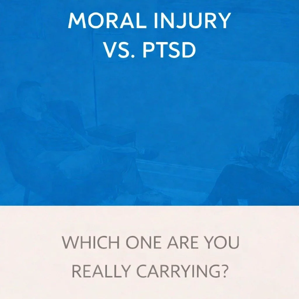 PTSD is a response to fear, while moral injury is a response to a transgression of your core values.

#MoralInjury #PTSD #VeteranSupport

Identify your specific burden.

Book your free consultation and read the full blog here: rpmcounseling.com/consu
