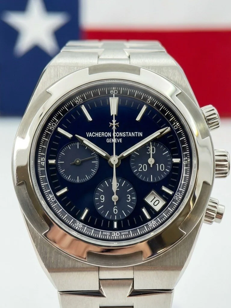 First one sold in an hour but another now available!

Swiss excellence meets Texas pride. 🇨🇱⭐

The 2023 Vacheron Constantin Overseas Chronograph ref. 5520V/210A - a masterclass in integrated luxury sports watches. 

Deep blue sunburst dial with thr