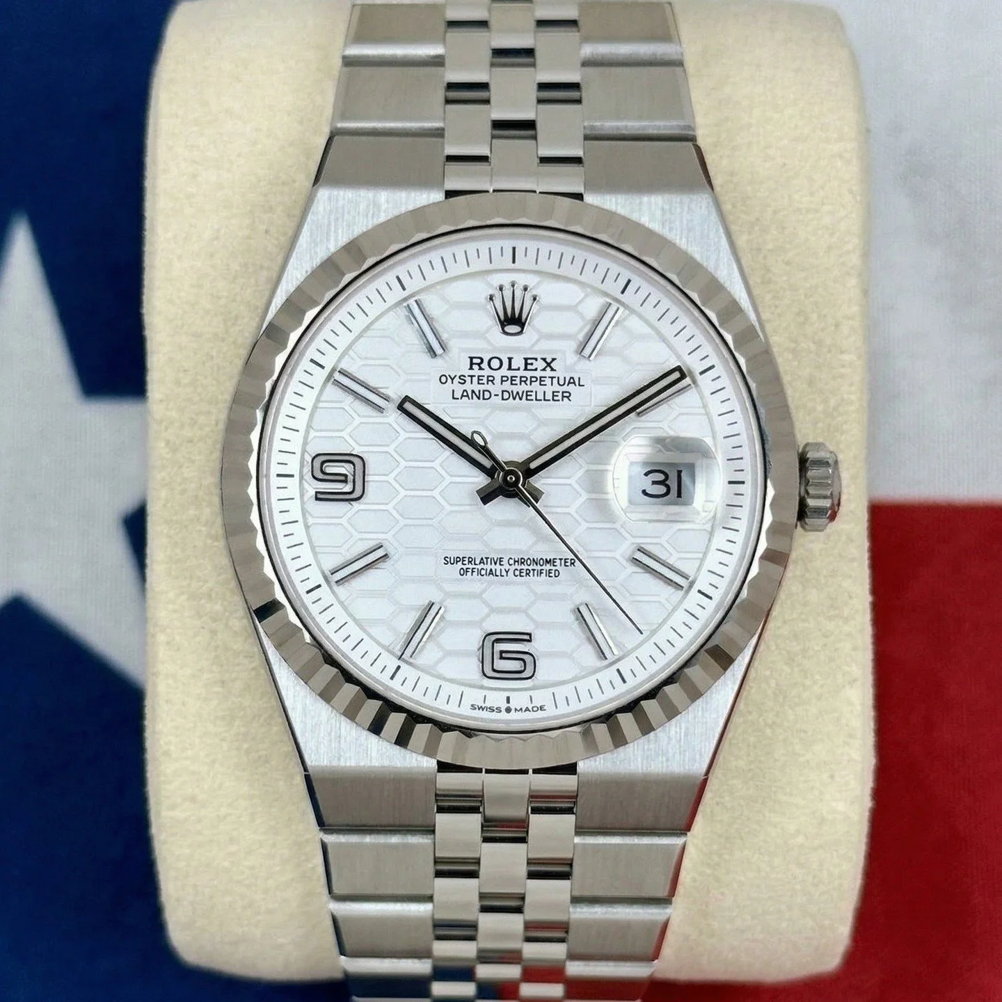 Deep in the heart of Texas, a new legend has arrived. 🇨🇱⌚

One of the hottest releases of the year, the 2026 Rolex Land-Dweller 40mm is officially incoming to Texas Watch Exchange. Featuring the stunning white honeycomb dial and the revolutionary C