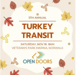 November 16, spread Thanksgiving cheer with Open Doors! Turkey Transit &amp; family craft activity