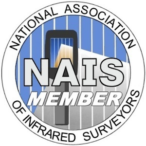 NATIONAL ASSOCIATION OF INFRARED SURVEYORS membership badge with a building graphic in the center.